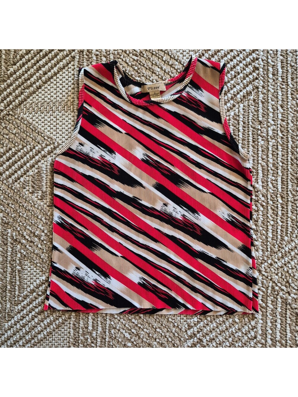Vintage 90s Y2K Abstract Brushstroke Pleated Tank Top S